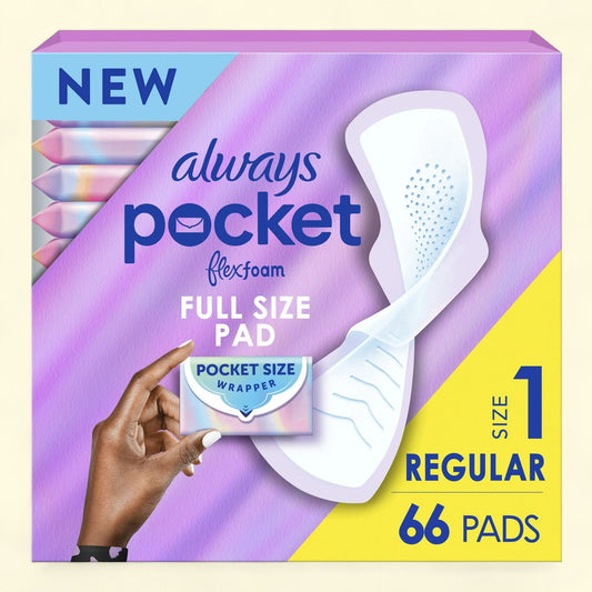 Always Pocket Feminine Pads with FlexFoam, Size 1, Regular, 66 Count