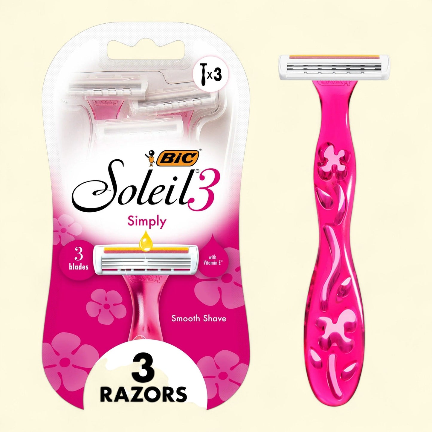 BIC Soleil Simply Smooth Women's 3 Blade Manual Razor, 3 Count