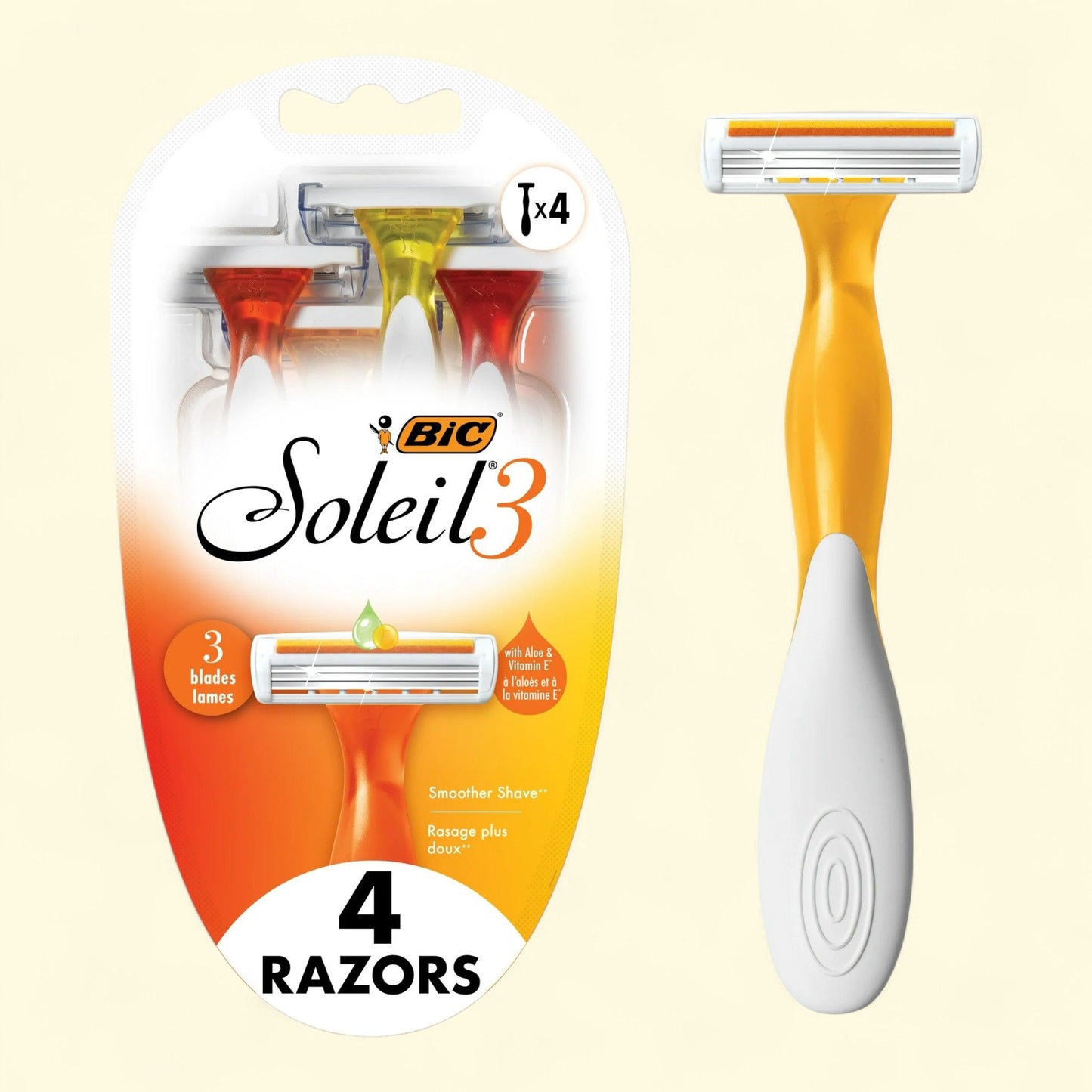 BIC Soleil Smooth Women's Shaving Razor, 3 Blade, 4 Count