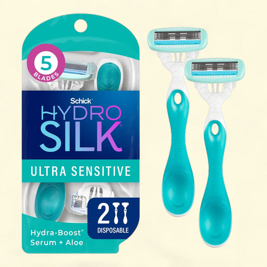 Schick Hydro Silk Sensitive Womens Disposable Razors, 2 Ct, 5-Blade