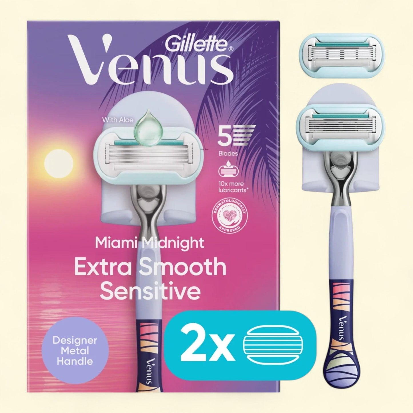 Gillette Venus Extra Smooth Sensitive Razor Handle, 2 Refills, 1 Shower Hook, 1 pack