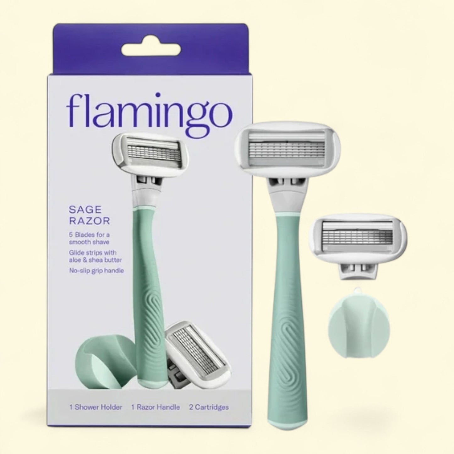 Flamingo Women's Razor Shaving Set, Sage, 4 Piece