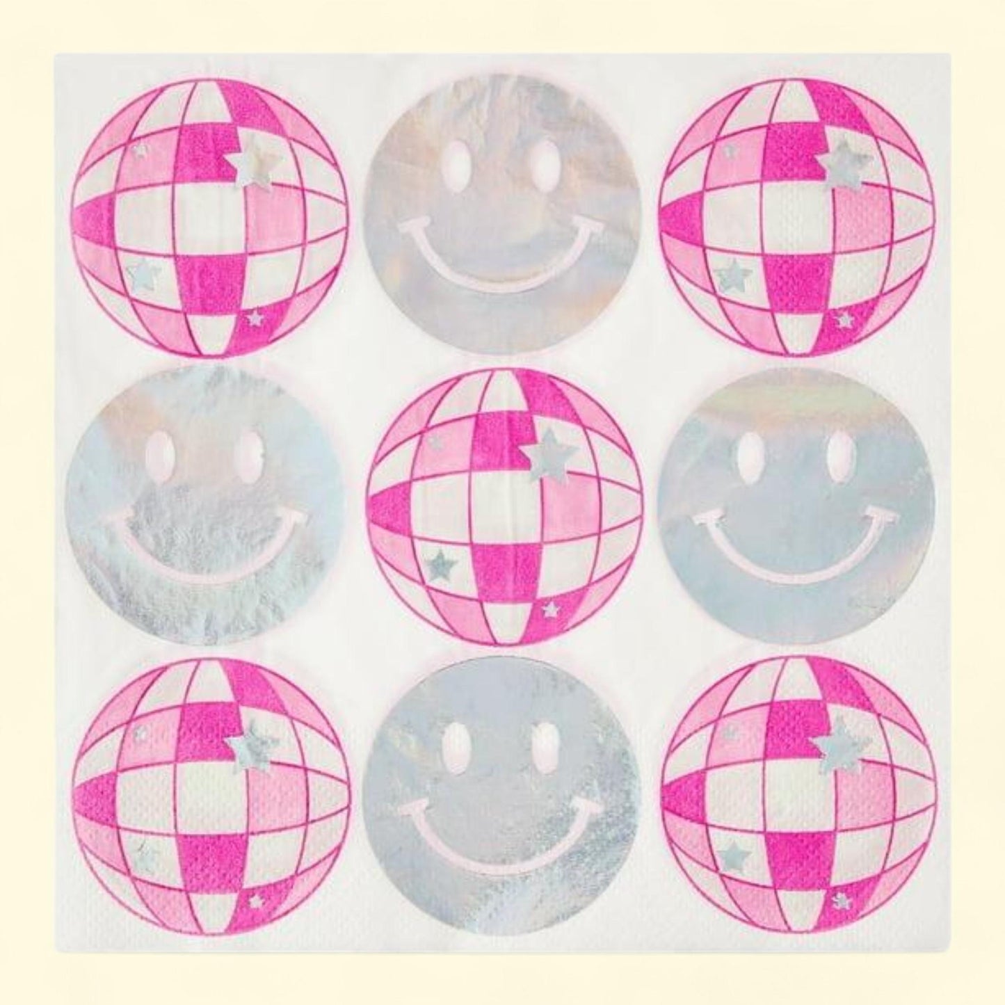 Way To Celebrate Disposable Silver/Pink Disco Ball Paper Napkins, 6.5" x 6.5", 16 Pieces