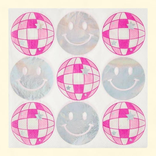 Way To Celebrate Disposable Silver/Pink Disco Ball Paper Napkins, 6.5" x 6.5", 16 Pieces