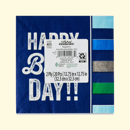 Way To Celebrate Happy Birthday Paper Napkins, 6.5" x 6.5", 20 Pieces