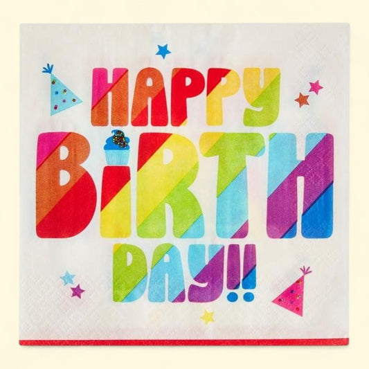 Way To Celebrate Disposable Multicolor Happy Birthday Paper Lunch Napkins, 6.5" x 6.5", 20 Count