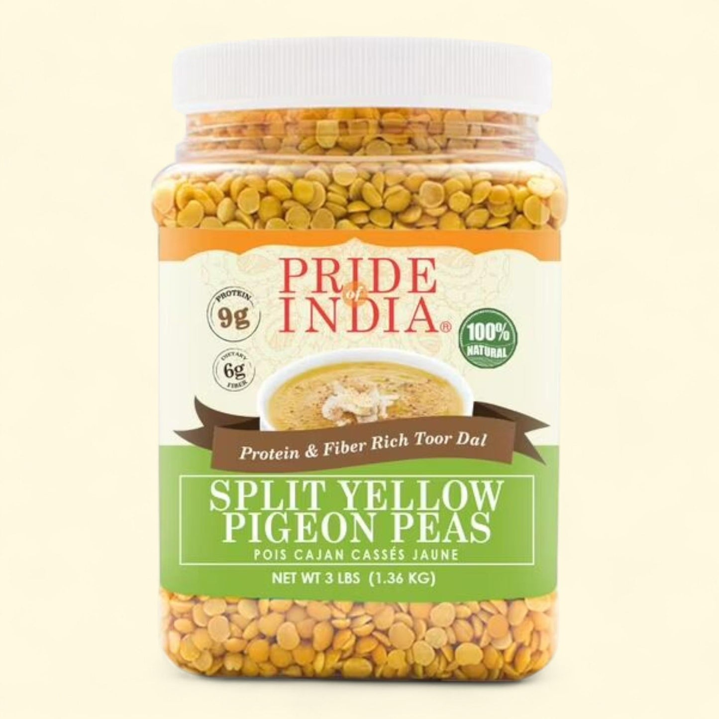 Pride of India Split Yellow Pigeon Peas, 3 lbs Jar
