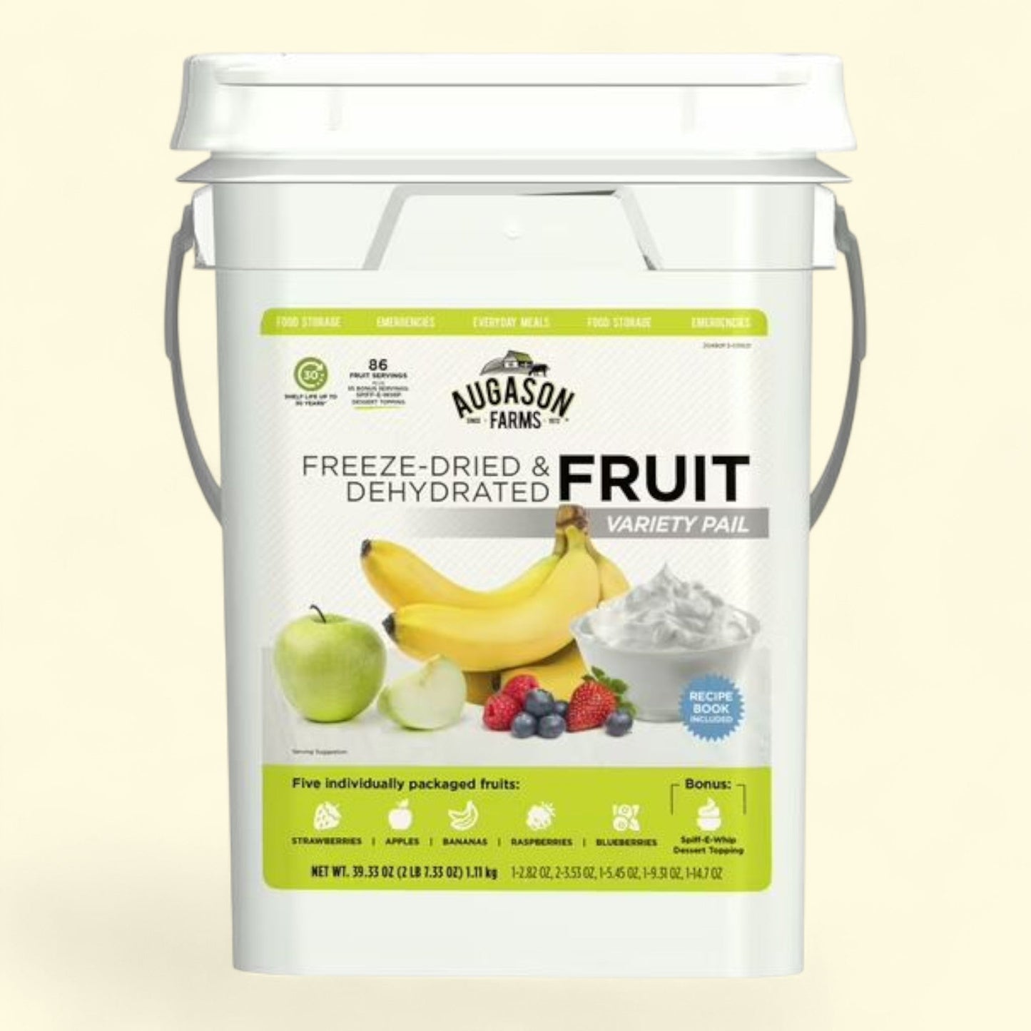 Augason Farms Freeze Dried & Dehydrated Fruit Variety Pail, 86 Servings, 4 lb 5 oz