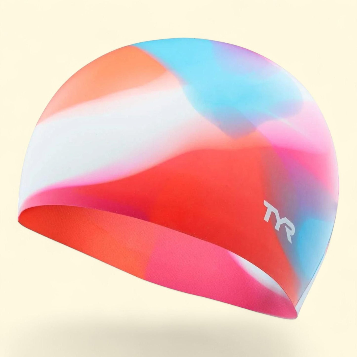 Bonnet de bain en silicone TYR Youth Fit, multicolore - rose/bleu, 11,8 cm