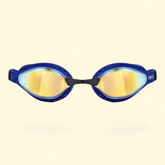 Arena Air-Speed Anti-Fog Swim Goggles, Yellow Copper/Blue Mirror Lens