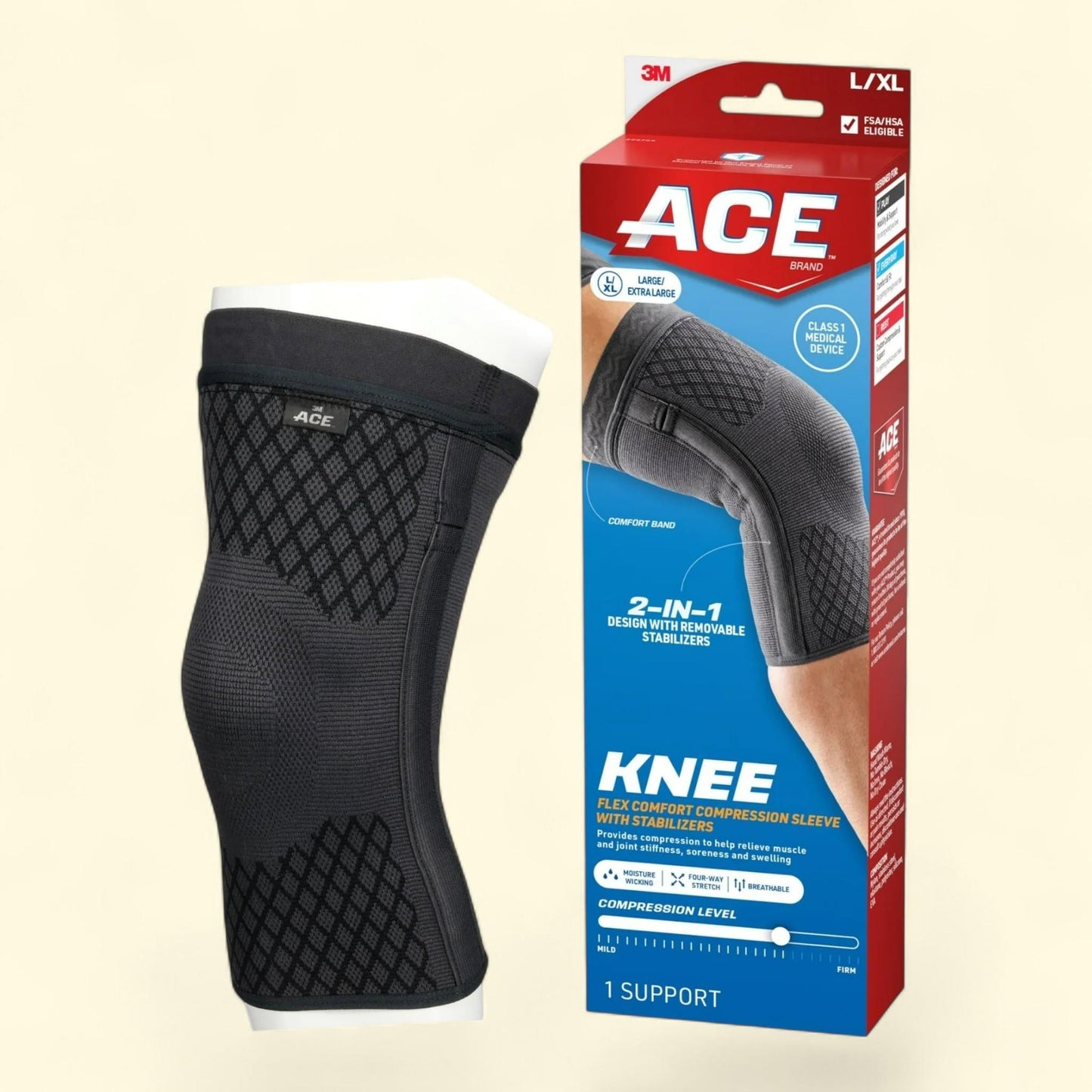 ACE Flex Comfort Compression Knee Sleeve, Large/XLarge