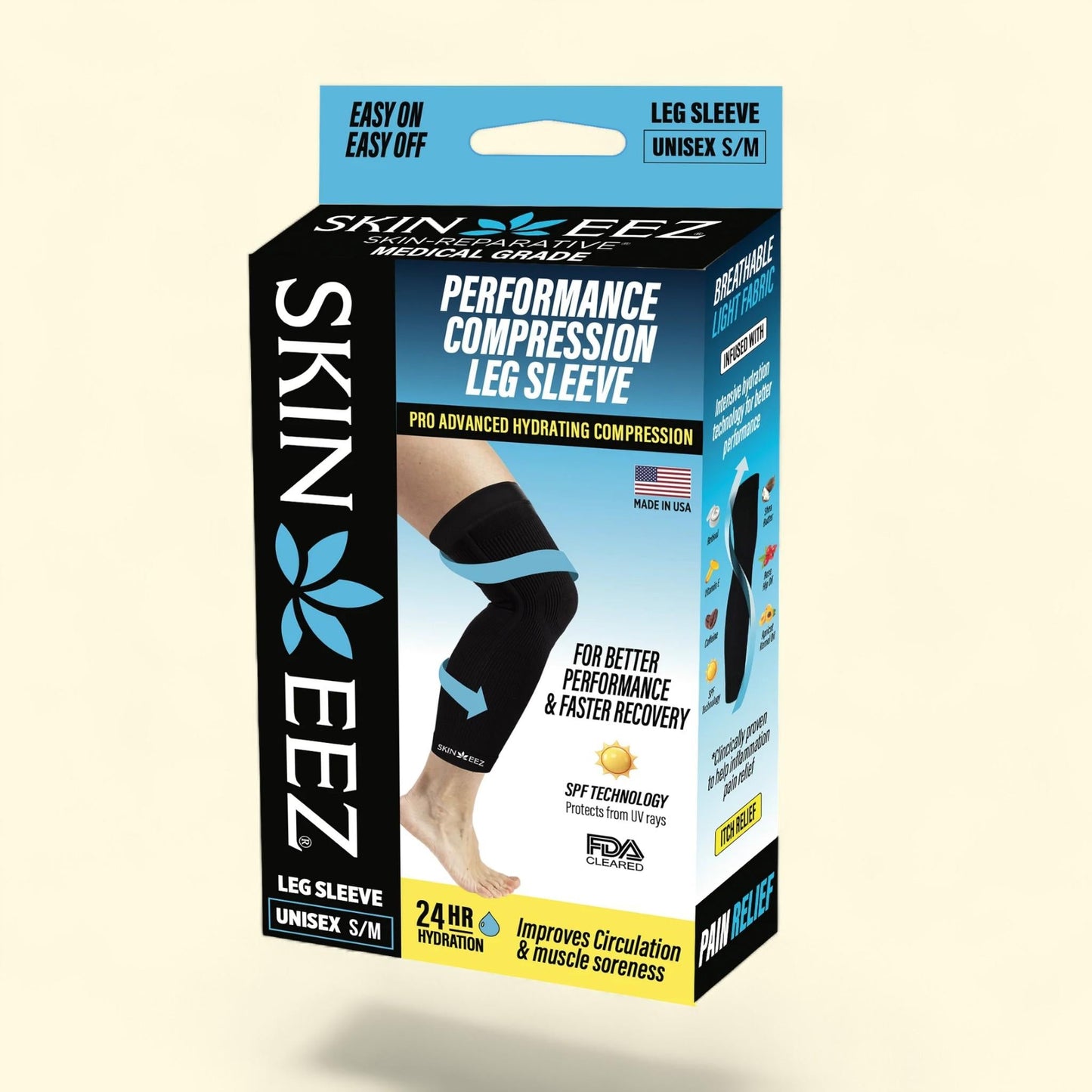 Skineez Hydrating Compression Leg Sleeve, S/M Black