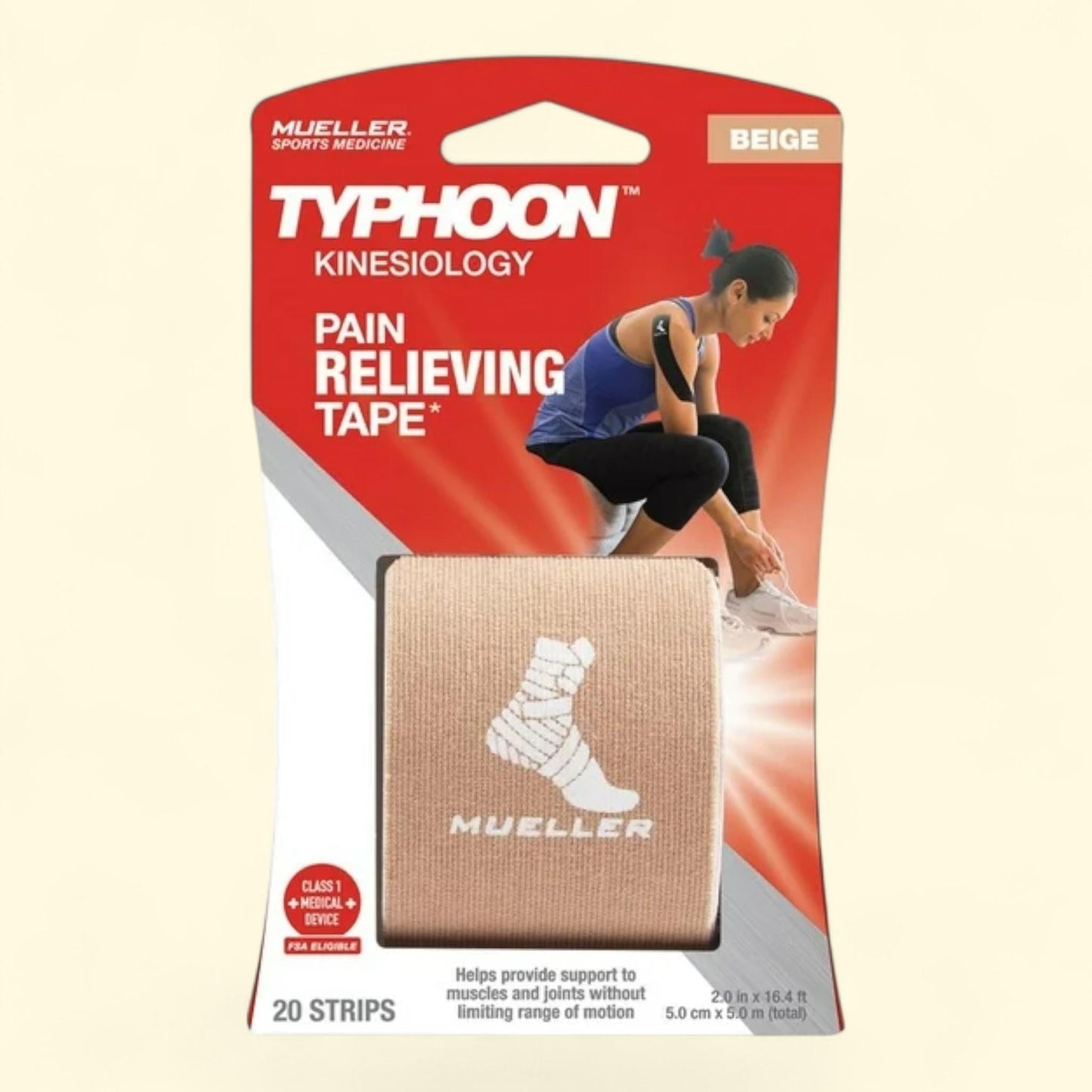Mueller Kinesiology Therapeutic Tape, Beige, 20 Precut I-Strips