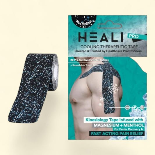 Heali PRO Kinesiology Tape, 20 Pre-Cut Strips, Synthetic Silk, Menthol, Blue, 1 Pack