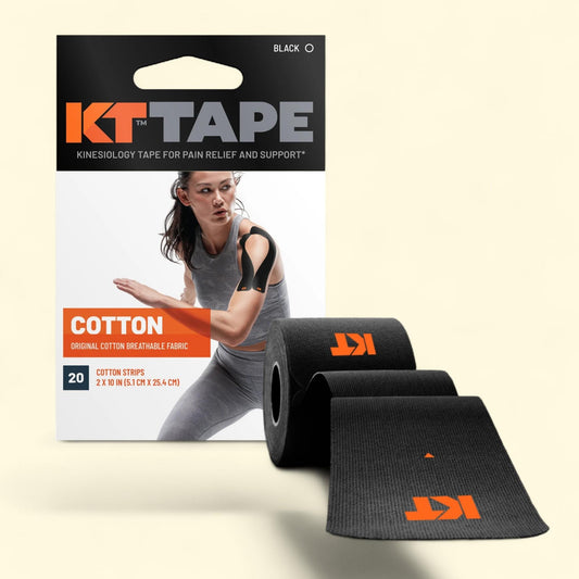 KT Tape Original Cotton Kinesiology Tape, Black, 20 Precut Strips