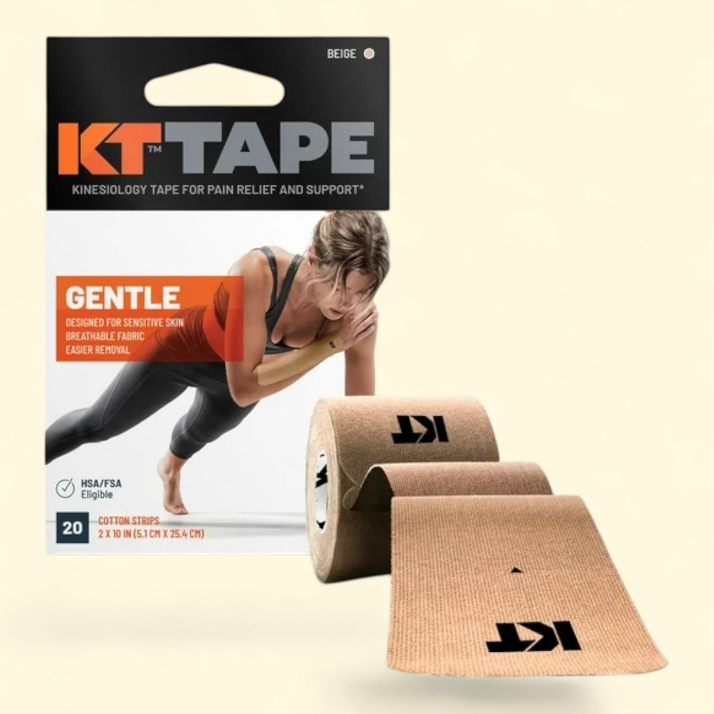 KT Tape Kinesiology Sports Tape, 2 x 3 Inches, Beige, 20 Count
