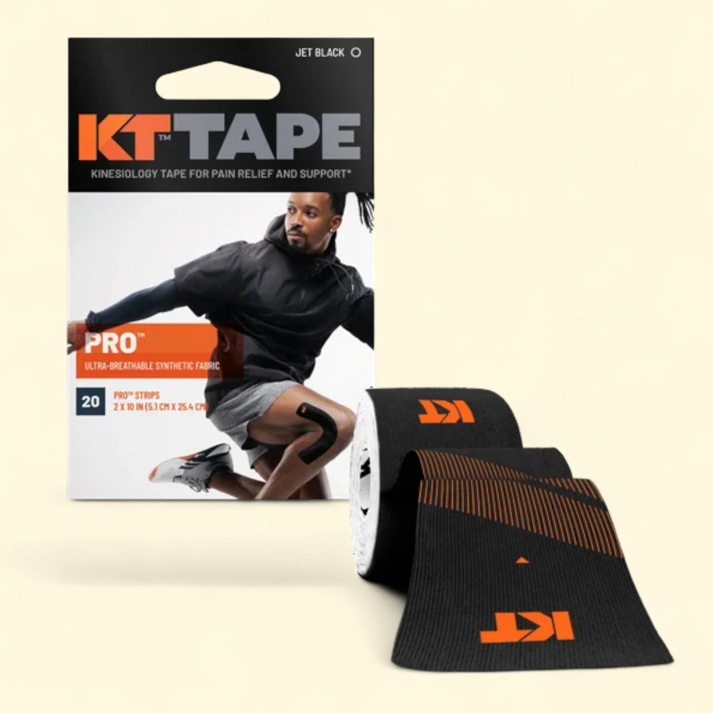 KT Tape Pro Kinesiology Tape, Jet Black, 20 Precut Strips