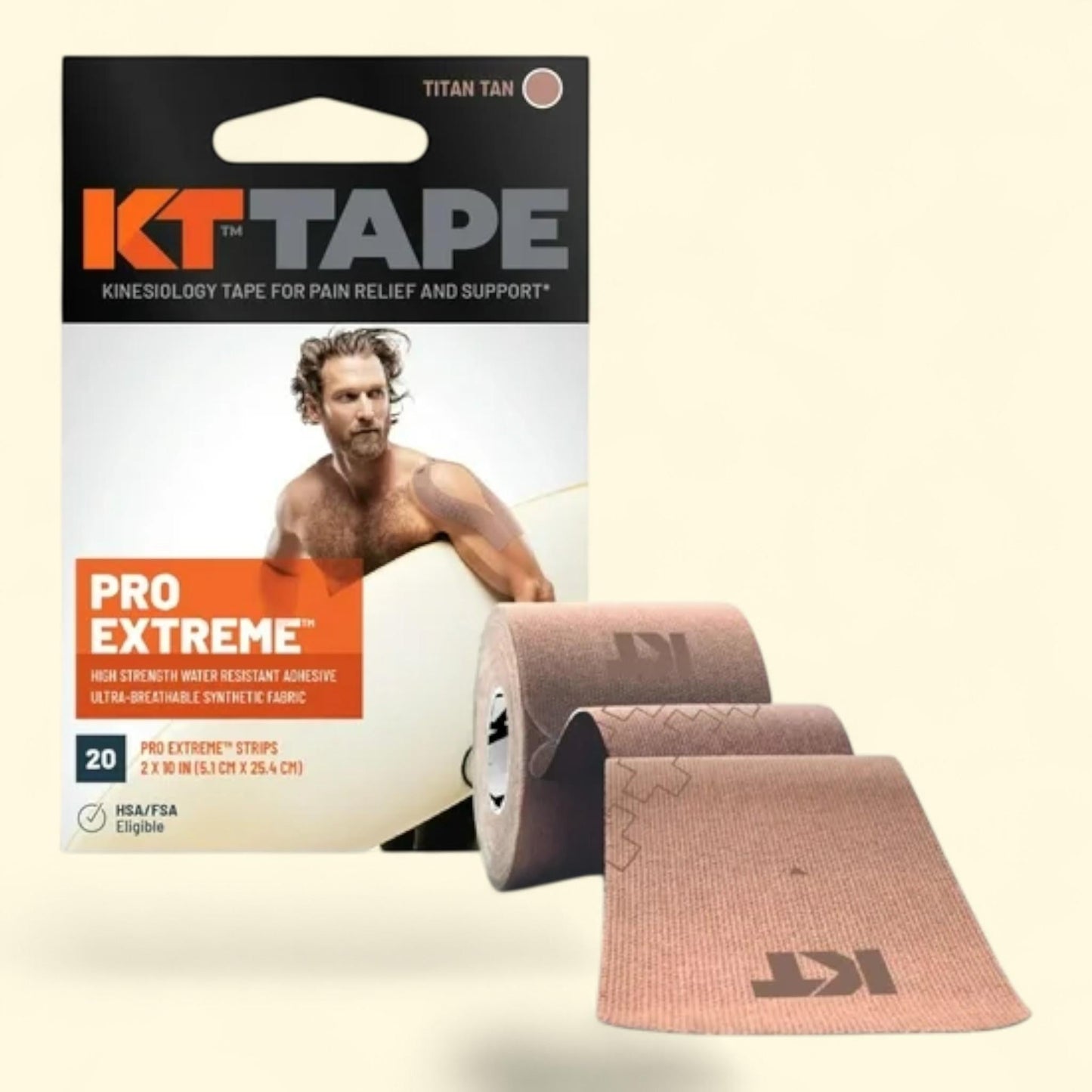 KT Tape Pro Extreme, Titan Tan, 20 Precut Strips
