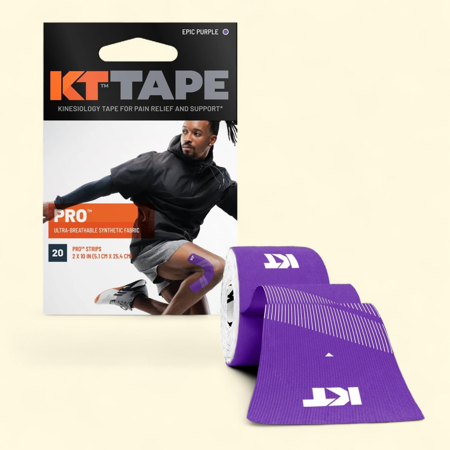 KT Tape Pro Ultra-Breathable Synthetic Kinesiology Tape, Epic Purple, 20 Precut Strips