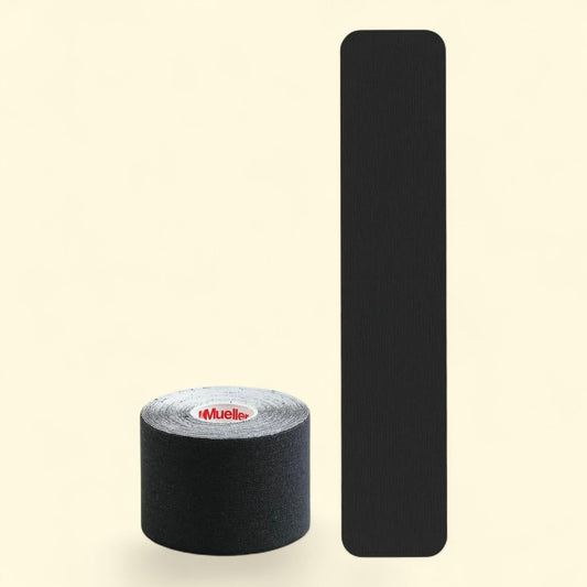 Mueller Kinesiology Tape, Precut I-Strip Roll, 20 strips, Black