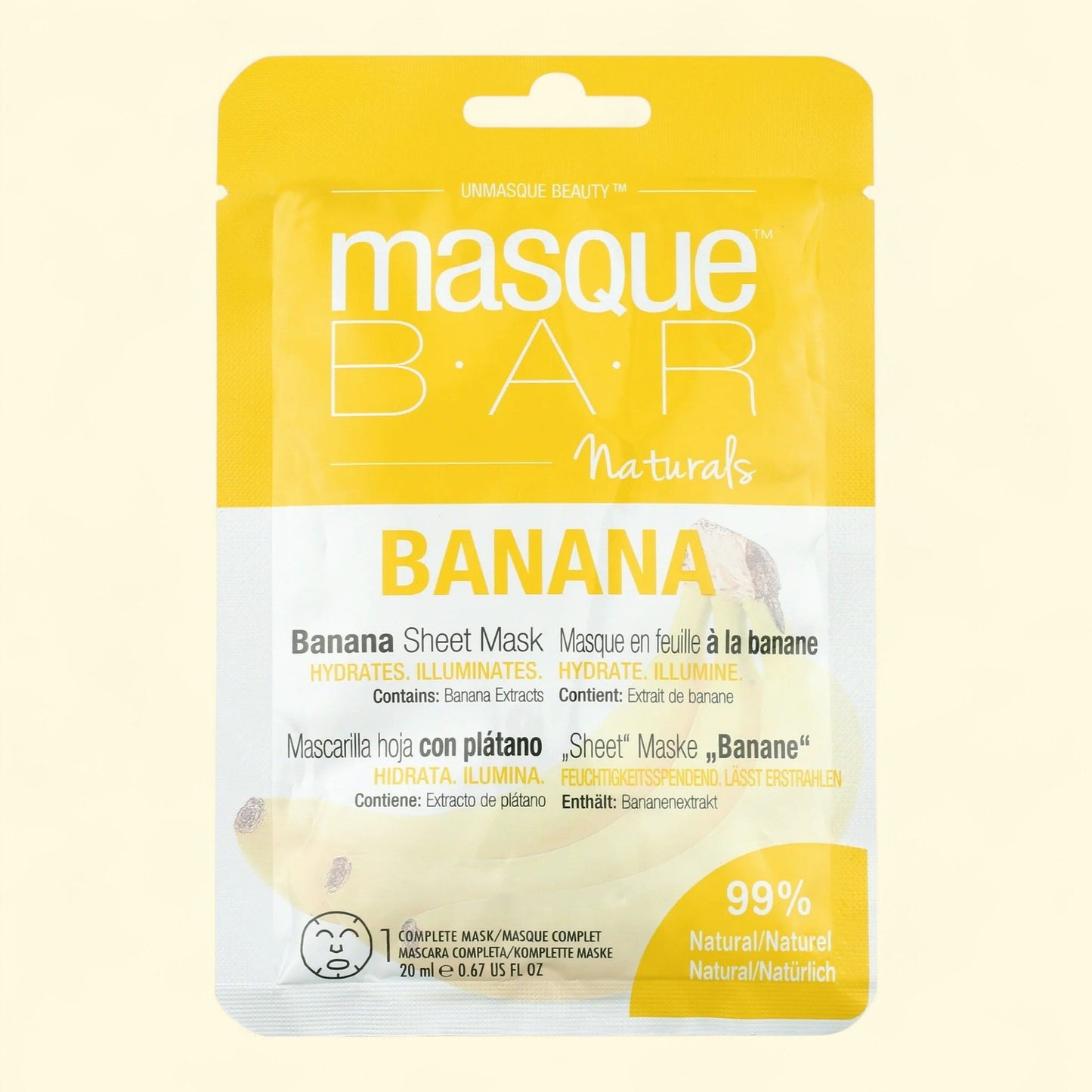Masque Bar Naturals Banana Sheet Mask, 99% Natural, Vegan, and Glut... — authentic US product shipped worldwide by Treatspree