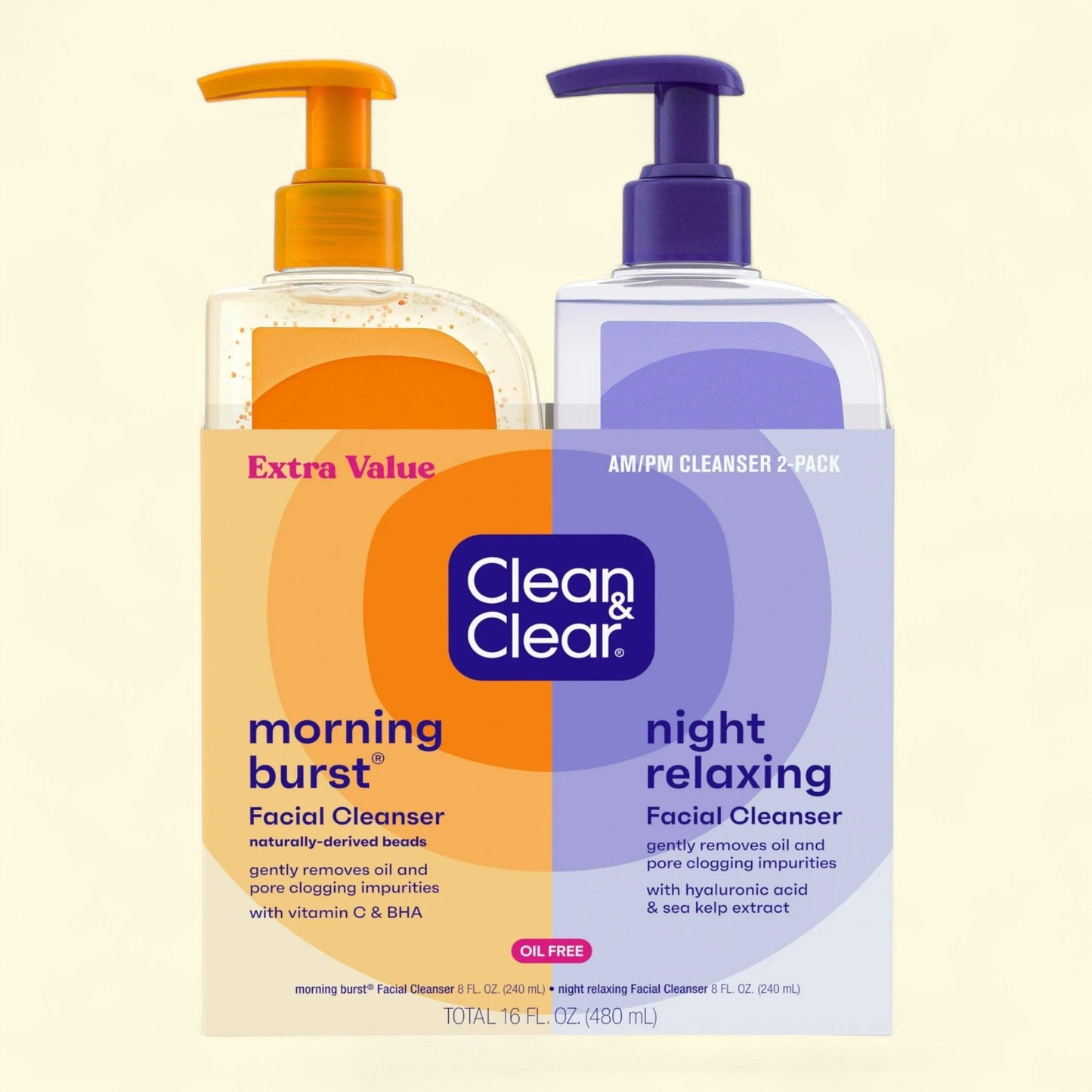 Clean & Clear Acne Face Wash, Oil-Free, 8 fl oz (2 Pack)