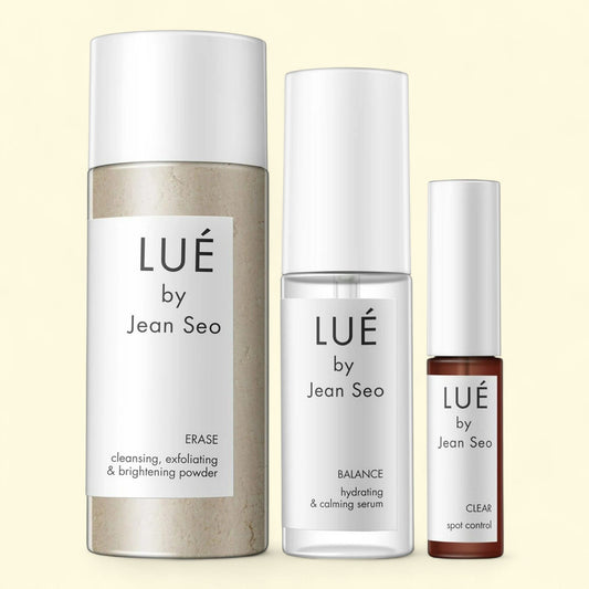 Lue by Jean Seo Skin Solution Set, Cleanse, Moisturize, Control, All Skin Types, Organic & Non-Gmo, Acne & Irritations, 3-piece set