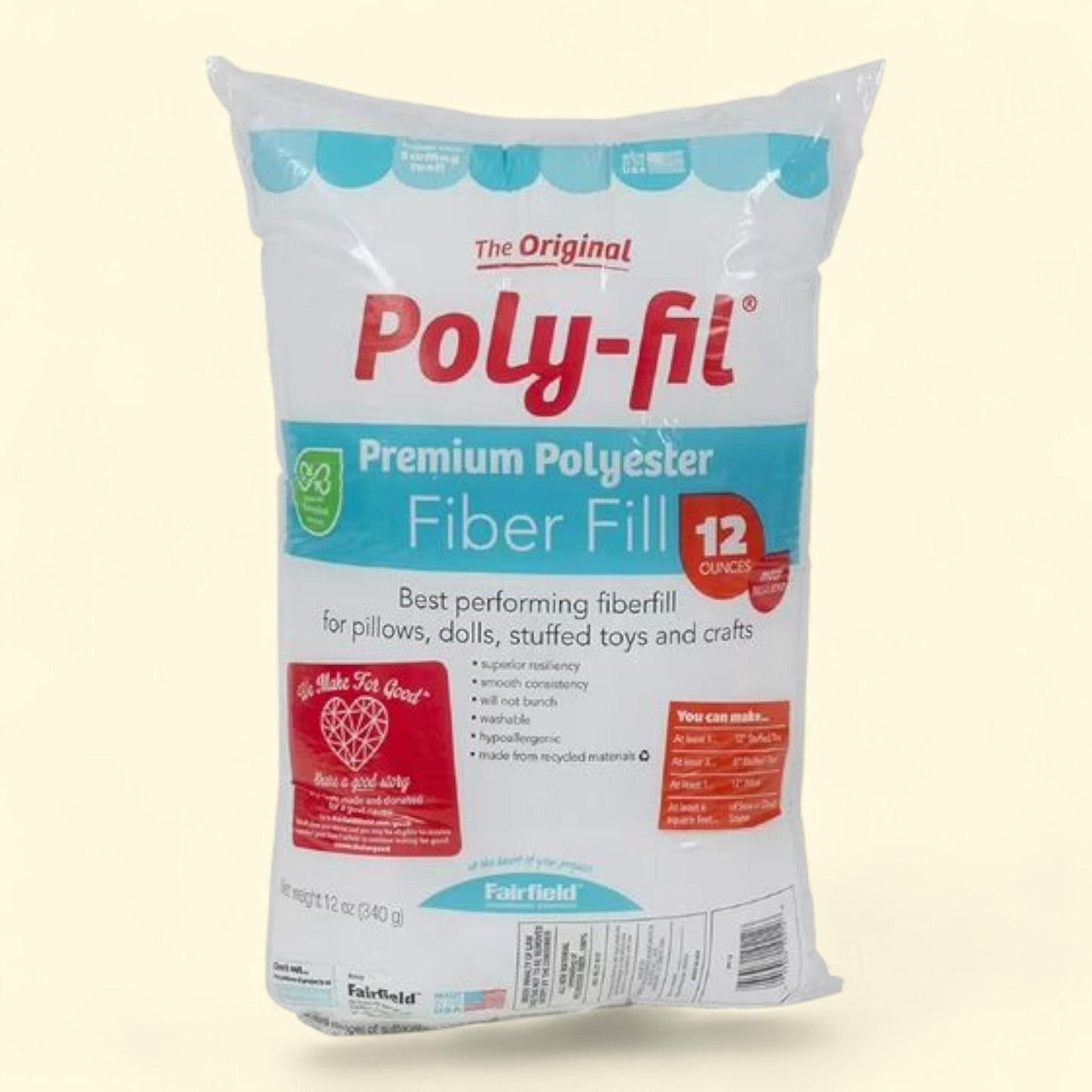 Fairfield Poly-Fil Premium Polyester Fiber Fill, 12oz
