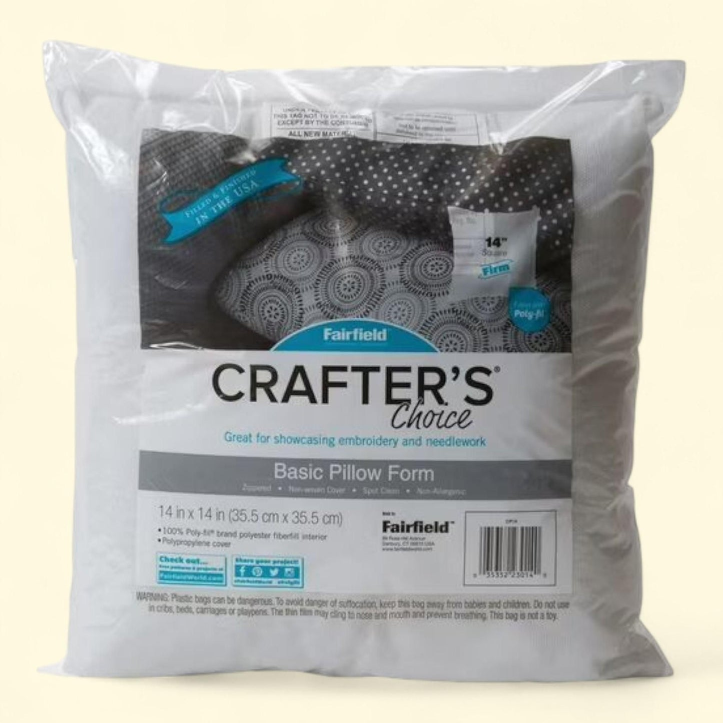 Fairfield Poly-Fil Crafter's Choice Decorative Square Pillow Insert, 14" x 14"