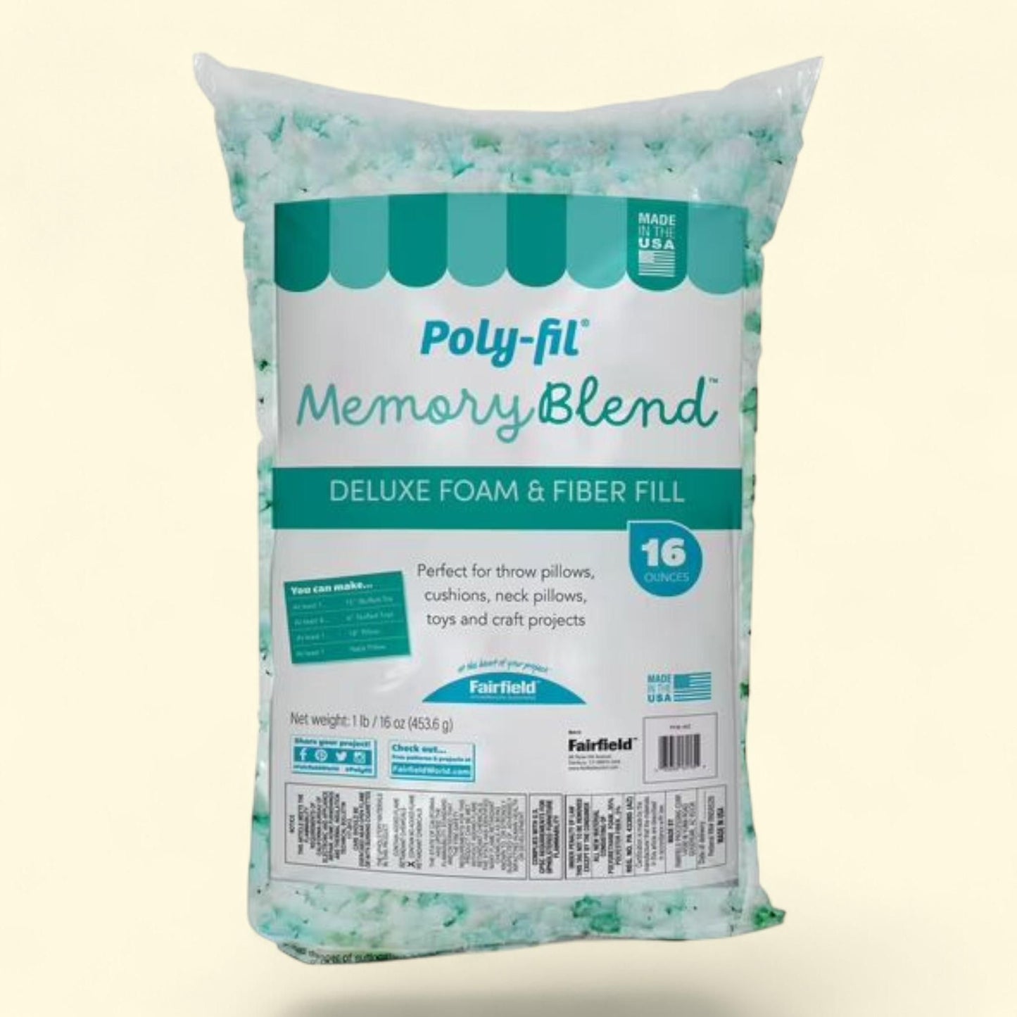 Fairfield Poly-Fil Memory Blend Shredded Foam, 16 Ounce Bag