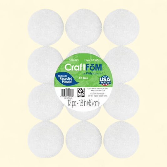 FloraCraft CraftF?M Crafting Foam Ball 1.8" White, 12 Piece