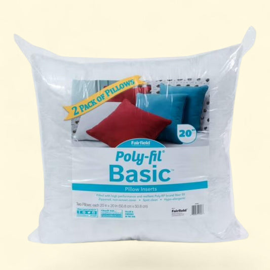 Fairfield Poly-Fil Basic Pillow Inserts, 20" x 20" Square (Pack of 2)