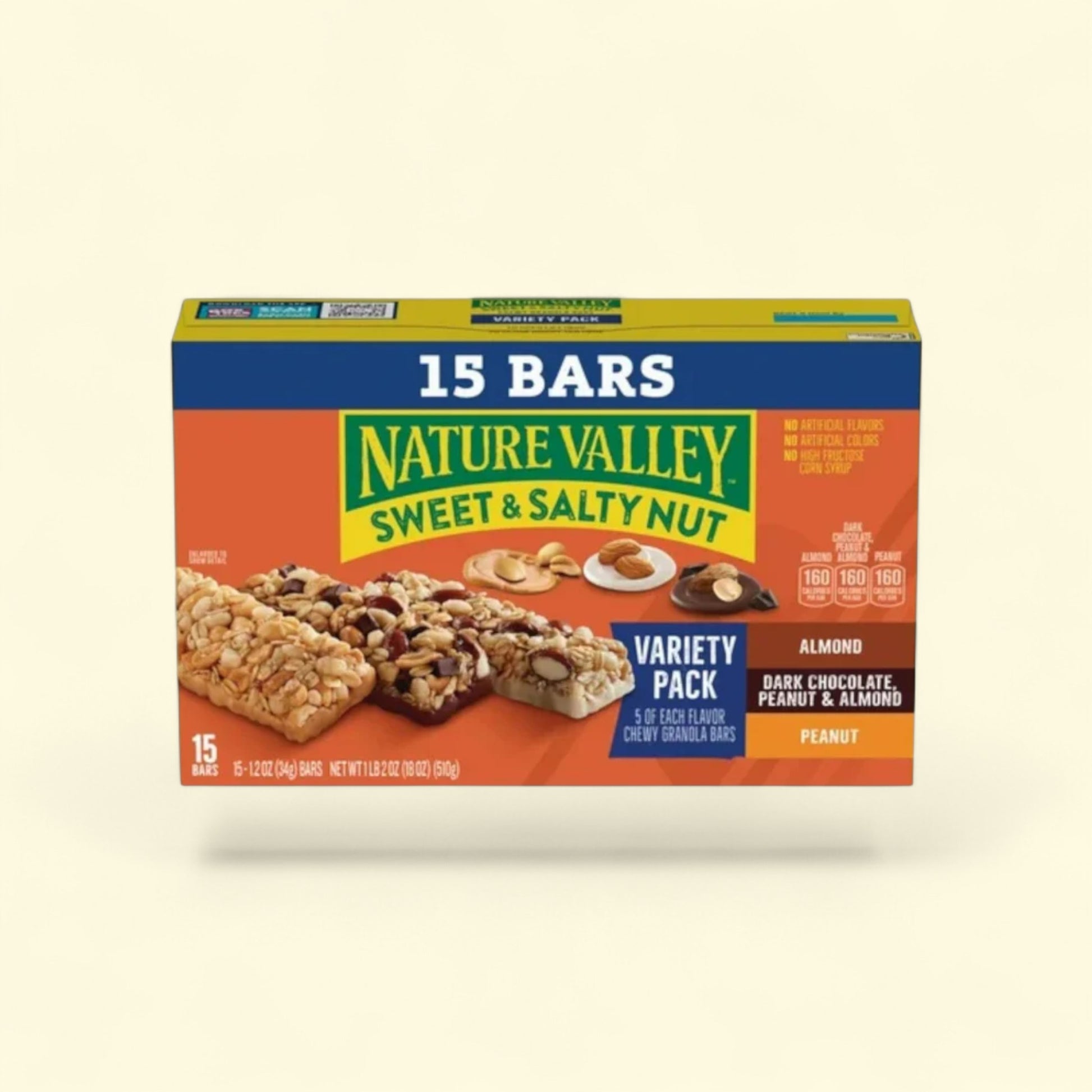 Nature Valley Sweet & Salty Nut variety pack on a beige background