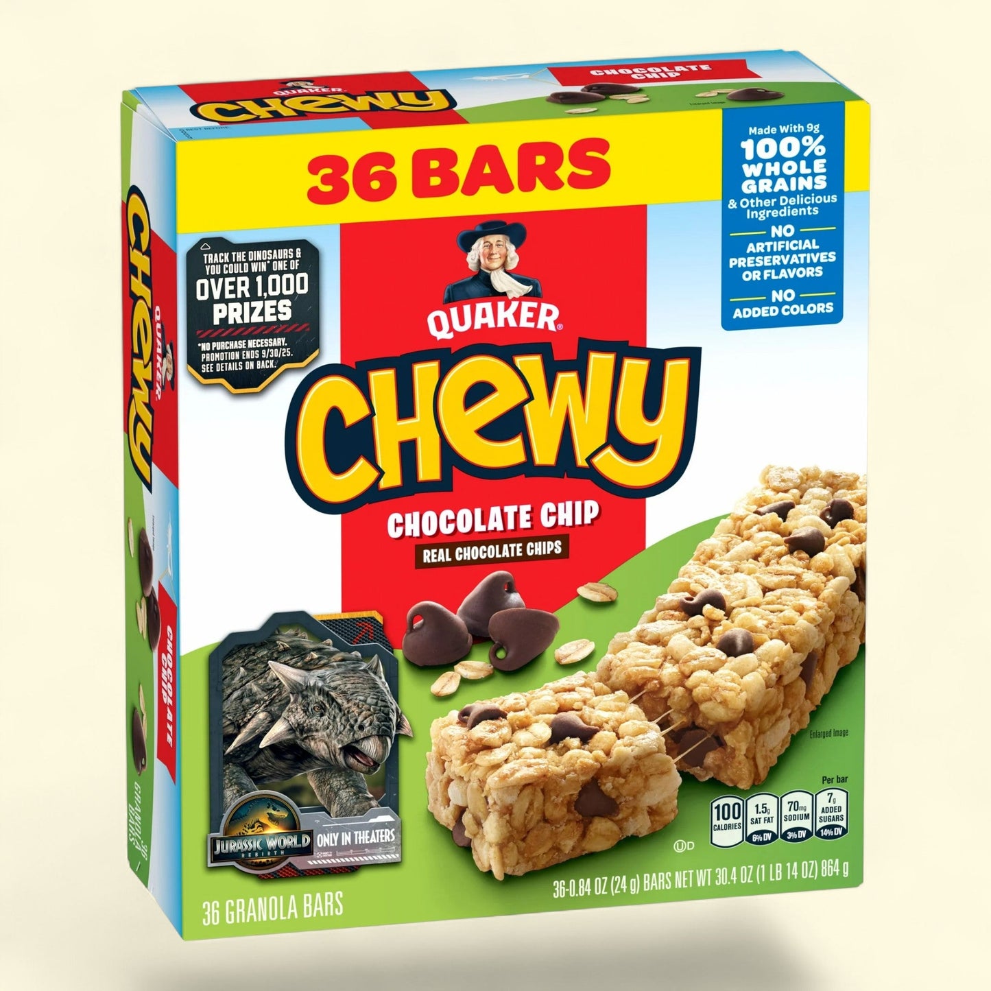 Quaker Chewy Granola Bars, Chocolate Chip Flavor, 0.84 oz, 36 Count