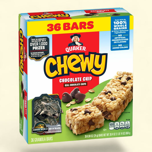 Quaker Chewy Granola Bars, Chocolate Chip Flavor, 0.84 oz, 36 Count