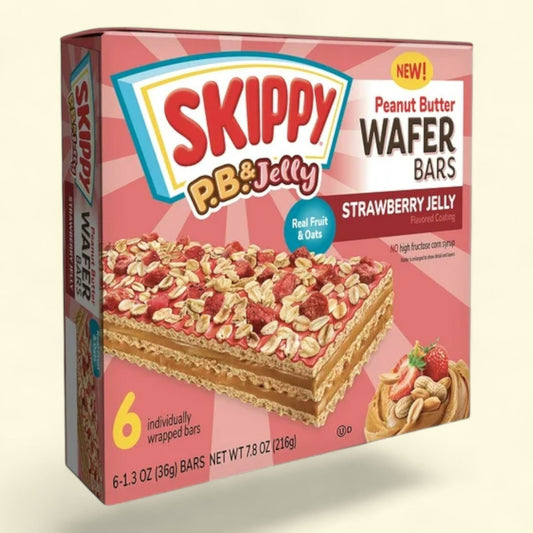 Skippy P.B. & Jelly Strawberry Jelly-Coating & Peanut Butter Wafer Bars, 6 Individually Wrapped Snack Bars, 1.3 Oz (36g)