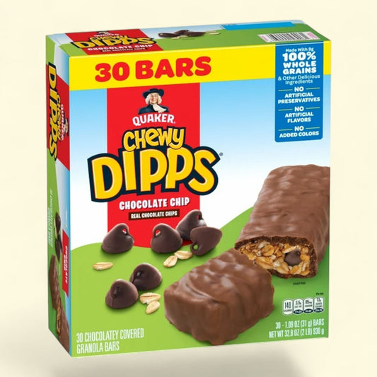 Quaker Chewy Dipps Chocolate Chip Granola Bars, 1.09 oz 30 Count