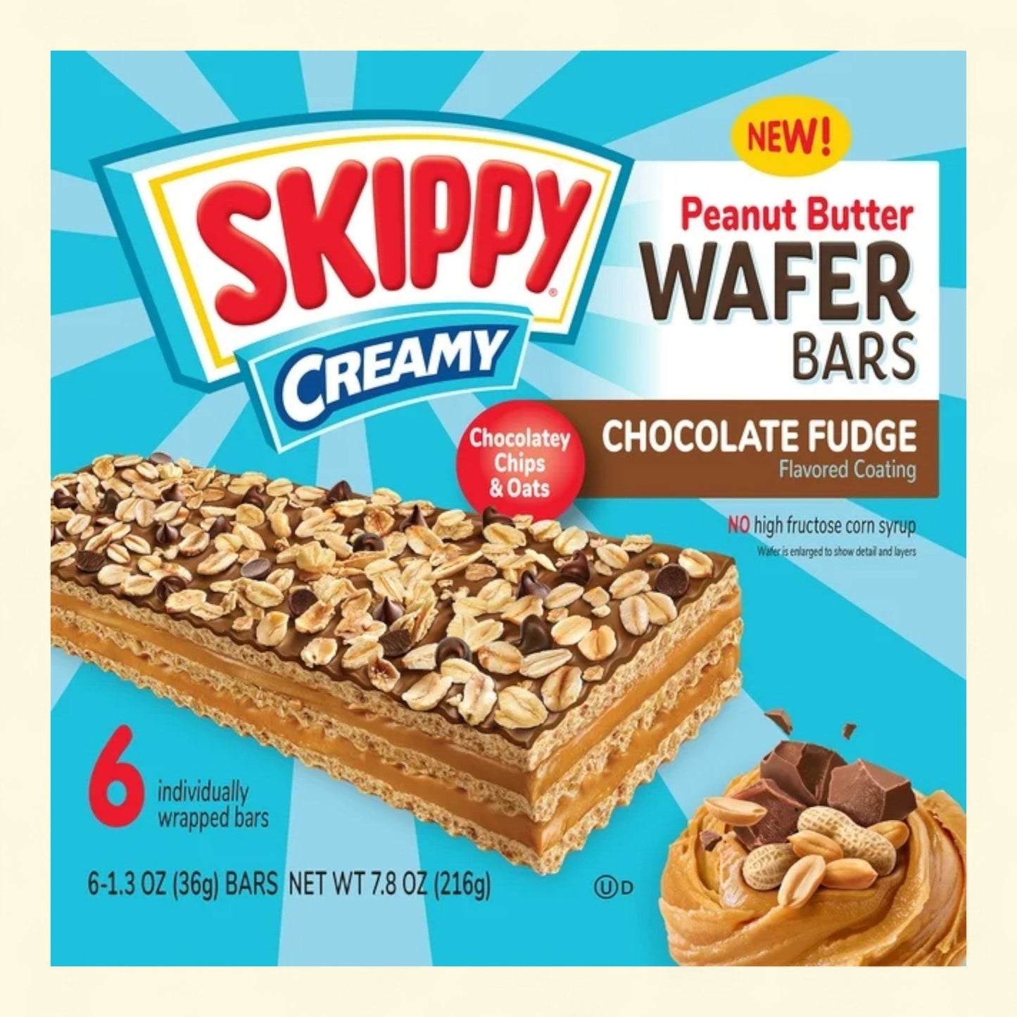 SKIPPY Peanut Butter Chocolate Fudge Wafer Snack Bar, 7.8 Oz, 6 Ct