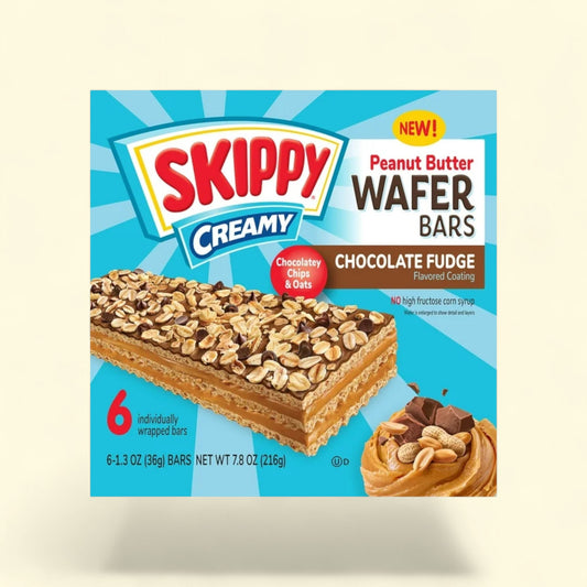 SKIPPY Peanut Butter Chocolate Fudge Wafer Snack Bar, 7.8 Oz, 6 Ct — authentic US product shipped worldwide by Treatspree