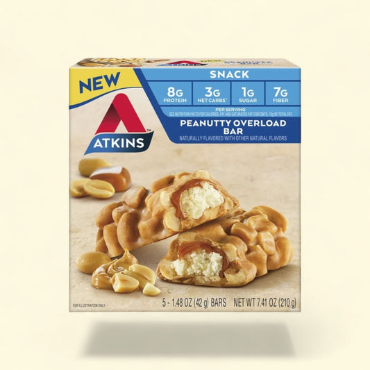 Atkins Peanutty Overload Snack Bar, 5 Count — authentic US product shipped worldwide by Treatspree