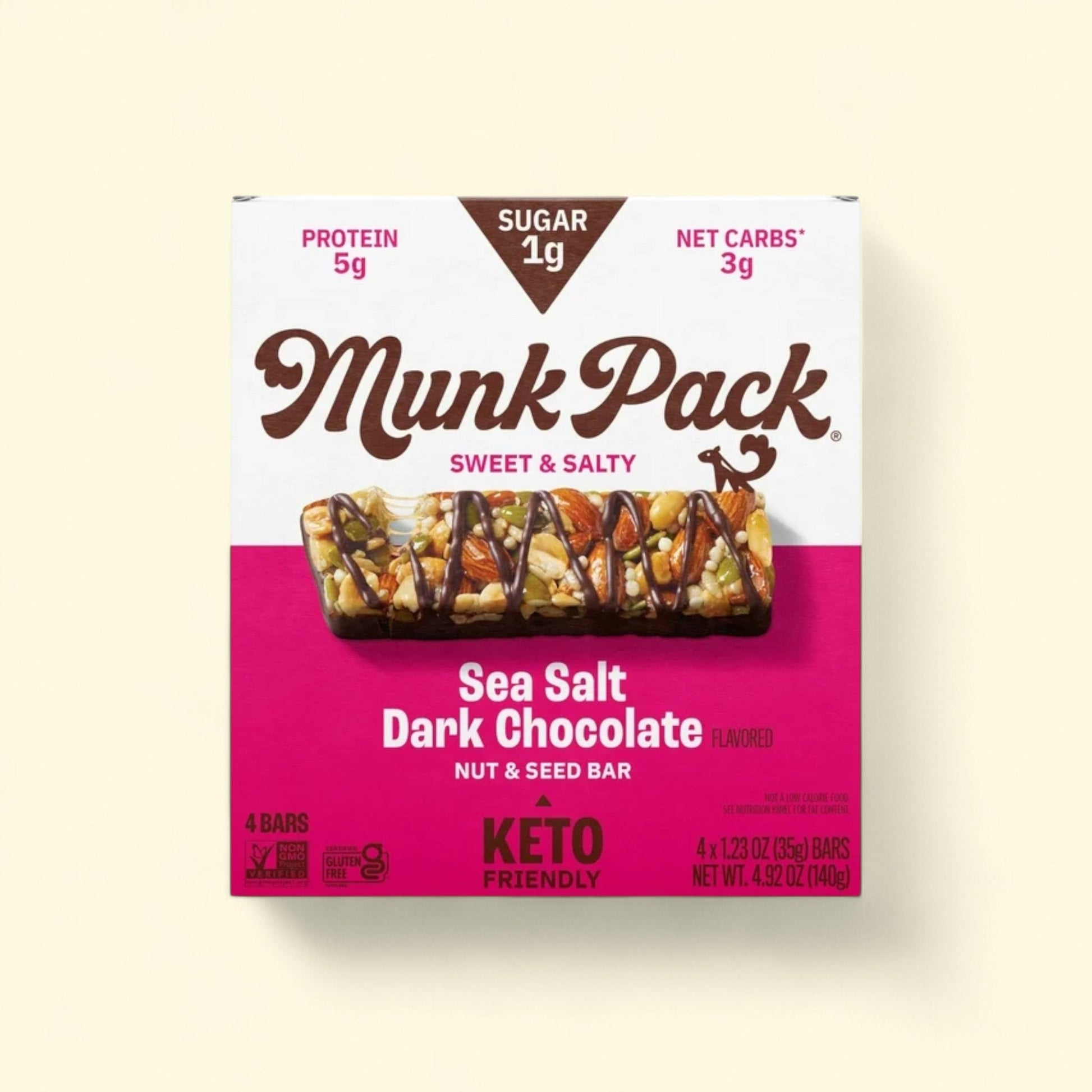 MUNK PACK Nut & Seed Bars, Sea Salt Dark Chocolate - 4 Count, 1.23oz — authentic US product shipped worldwide by Treatspree