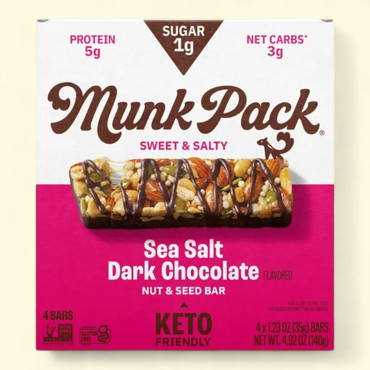 MUNK PACK Nut & Seed Bars, Sea Salt Dark Chocolate - 4 Count, 1.23oz