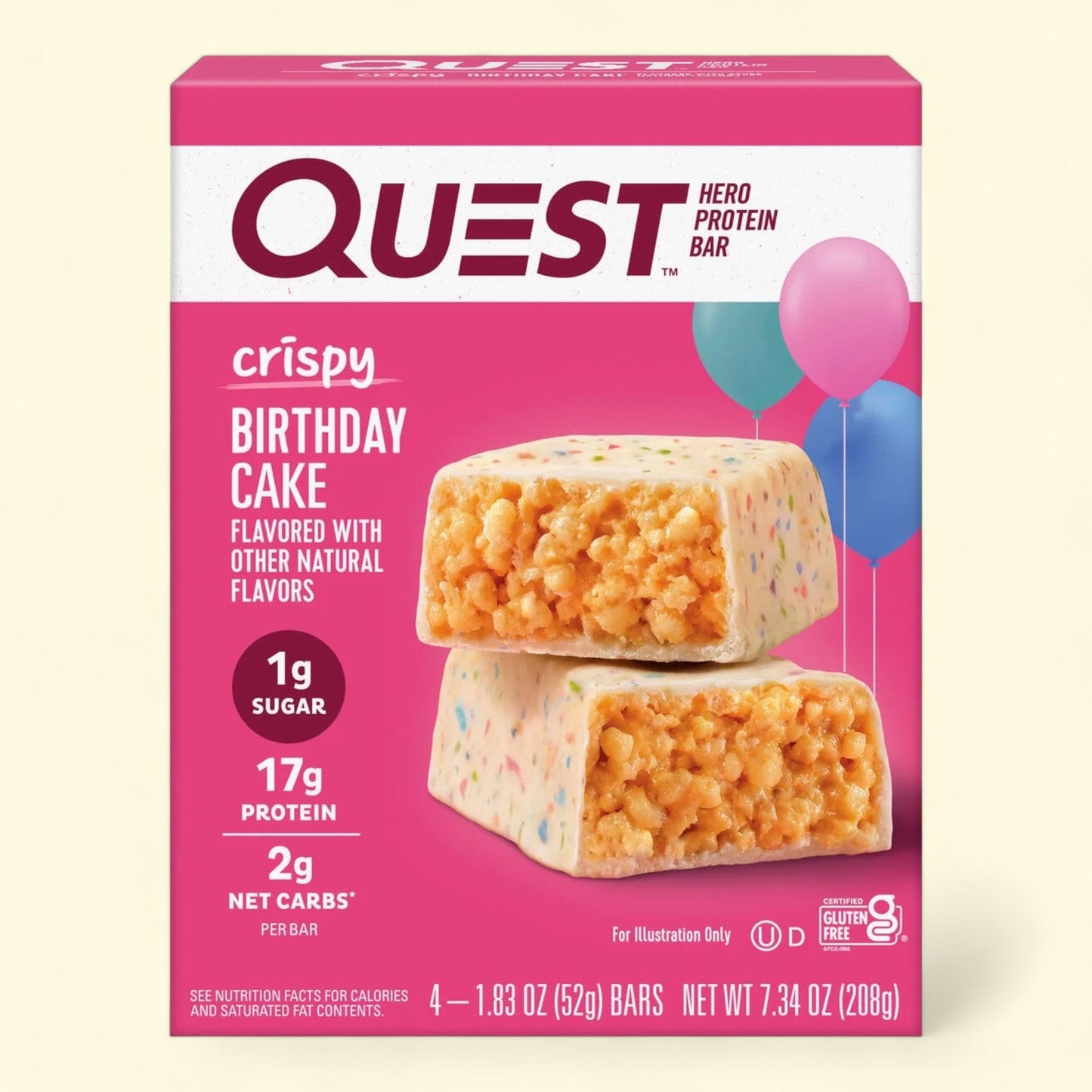 Quest Crispy Hero Protein Bar, Birthday Cake Flavor, 4 Count