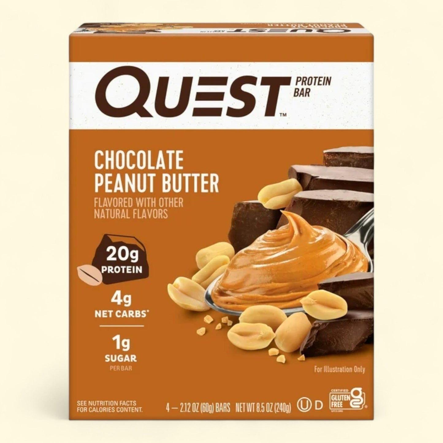 Quest Protein Bar, Chocolate Peanut Butter Flavor, 2.12oz, 4 Count
