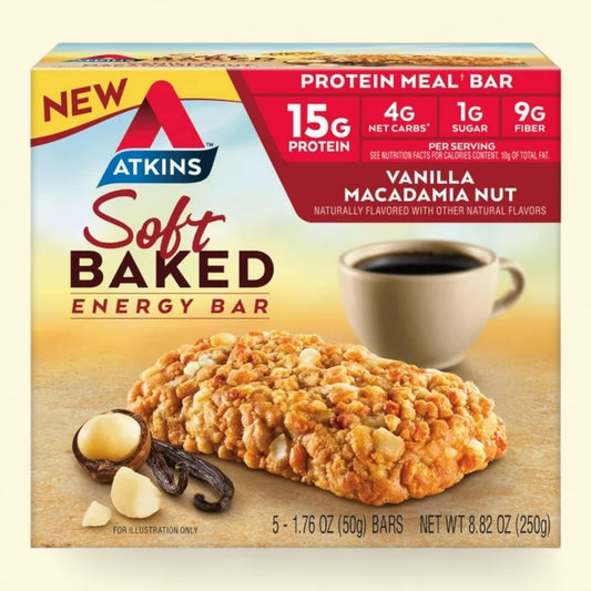 Atkins Protein-Rich Meal Bar, Soft Baked Vanilla Macadamia Nut Bar, 5 Count