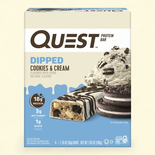 Quest Protein Bar, Cookies and Cream, 18g Protein, Gluten Free, 4 Count