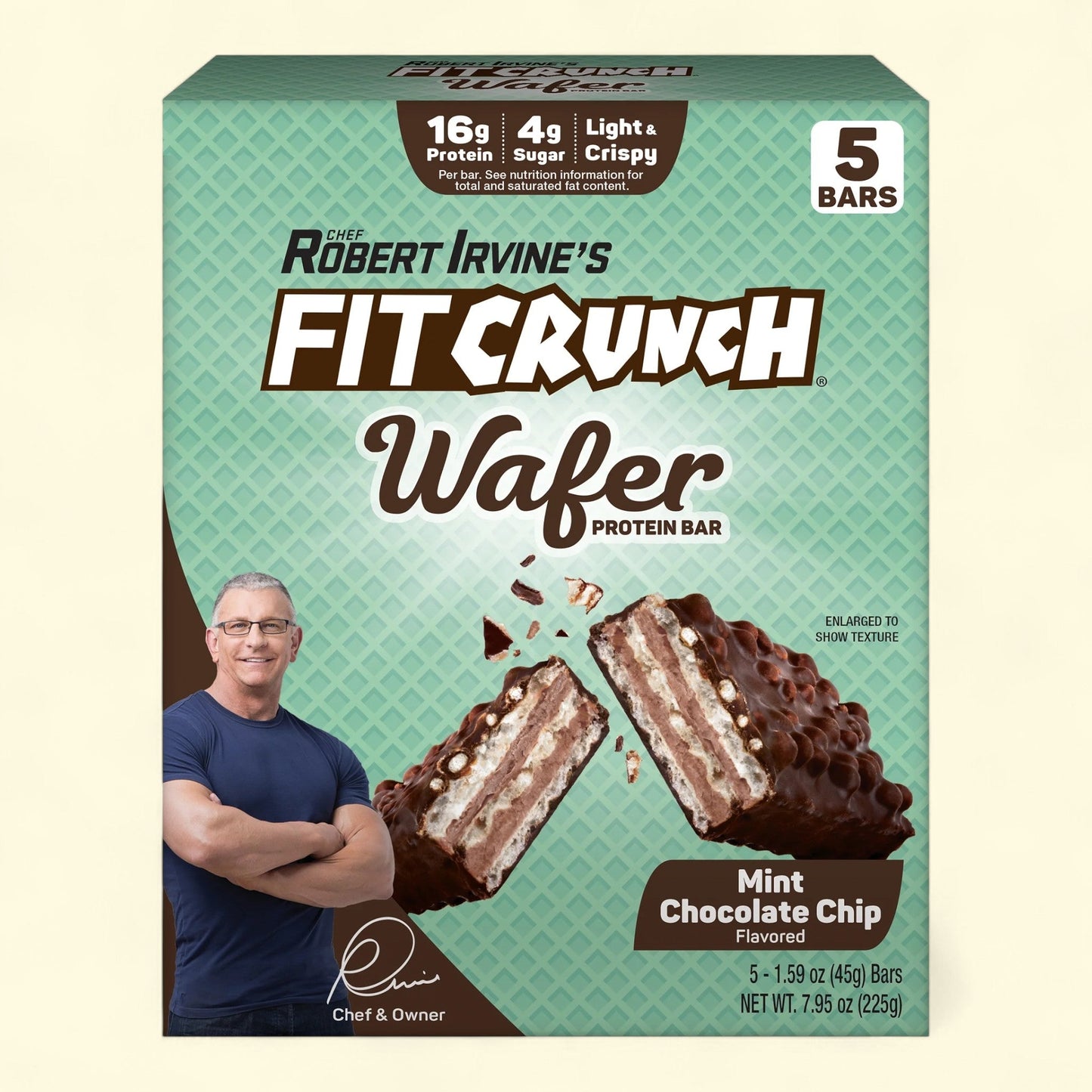 FITCRUNCH Mint Choc Chip WAFER Protein Bar, 16g, 5ct
