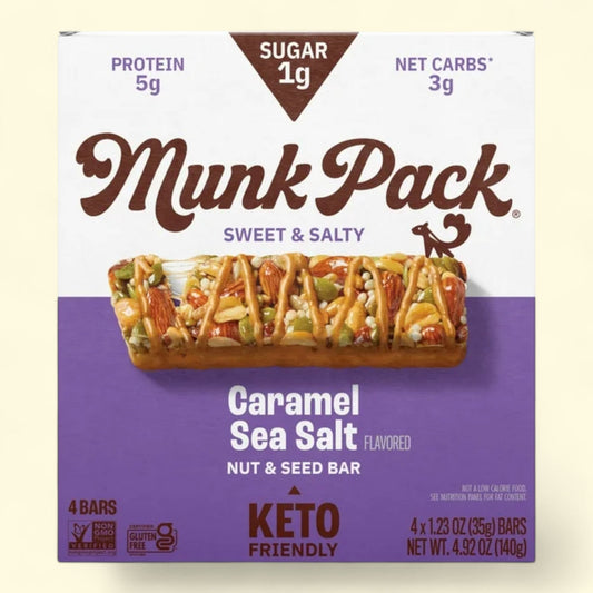 MUNK PACK Nut & Seed Bars, Caramel Sea Salt - 4 Count, 1.23oz