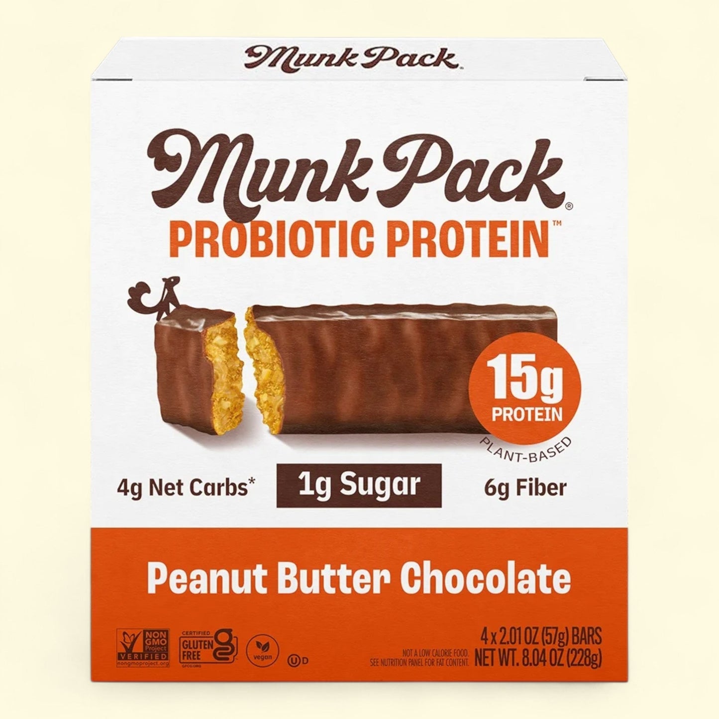 MUNK PACK Probiotic Protein Bars, Peanut Butter Chocolate, 4 Count