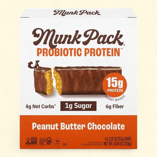 MUNK PACK Probiotic Protein Bars, Peanut Butter Chocolate, 4 Count